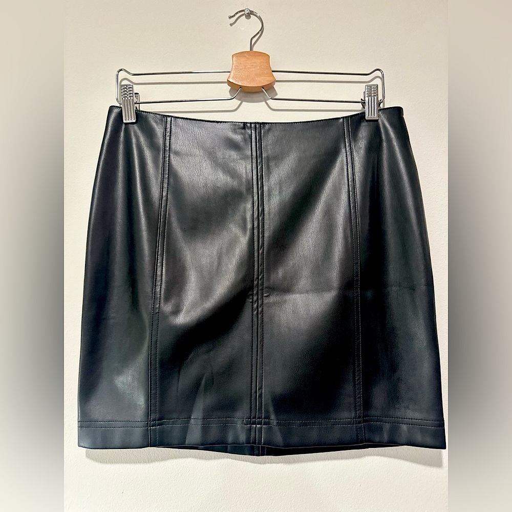 Free People Black Pencil Mini Skirt Faux Leather - Sz 12